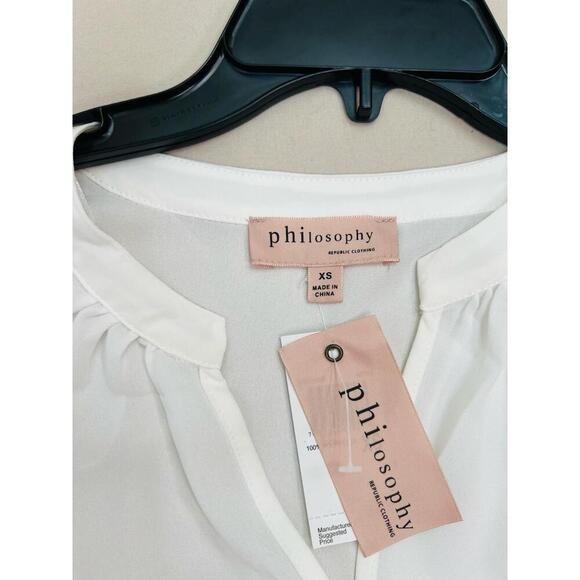 Philosophy Republic Clothing Size XS Ivory Cuffed Short Sleeve Blouse Shirt - Picture 8 of 9